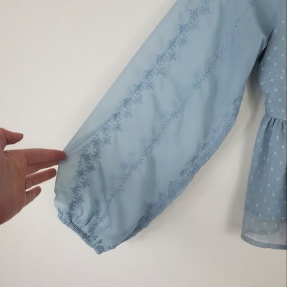 American Eagle Baby Blue Crop Top Womens Size S Sheer Balloon Sleeve Fairy - Picture 3 of 3